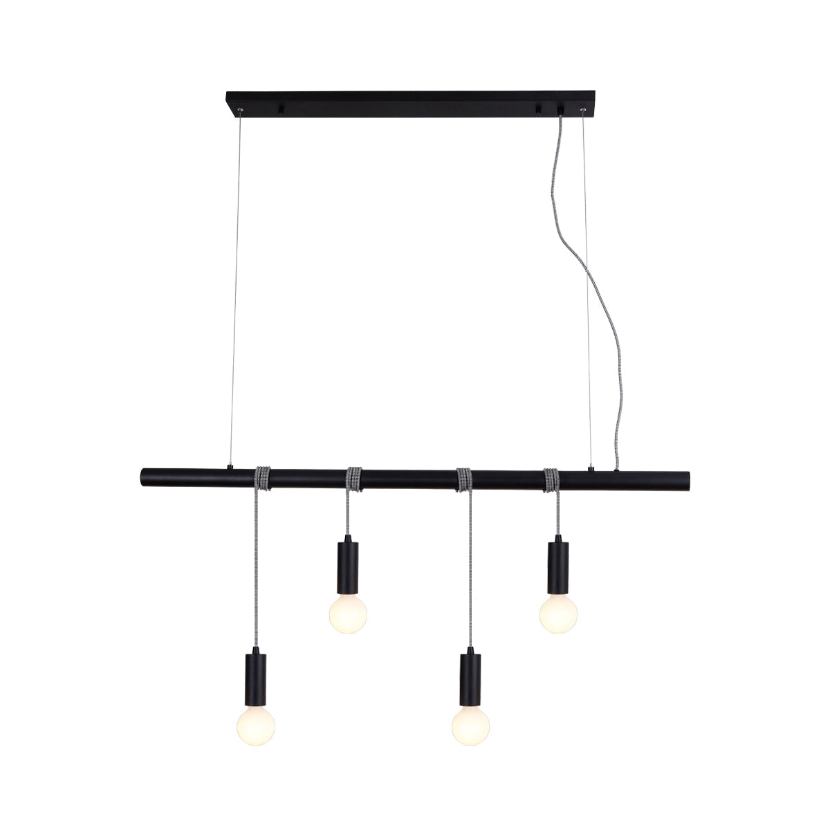 Adjustable 4-Light Pendant, Metal, E27 Bulbs, Black - Bikkel