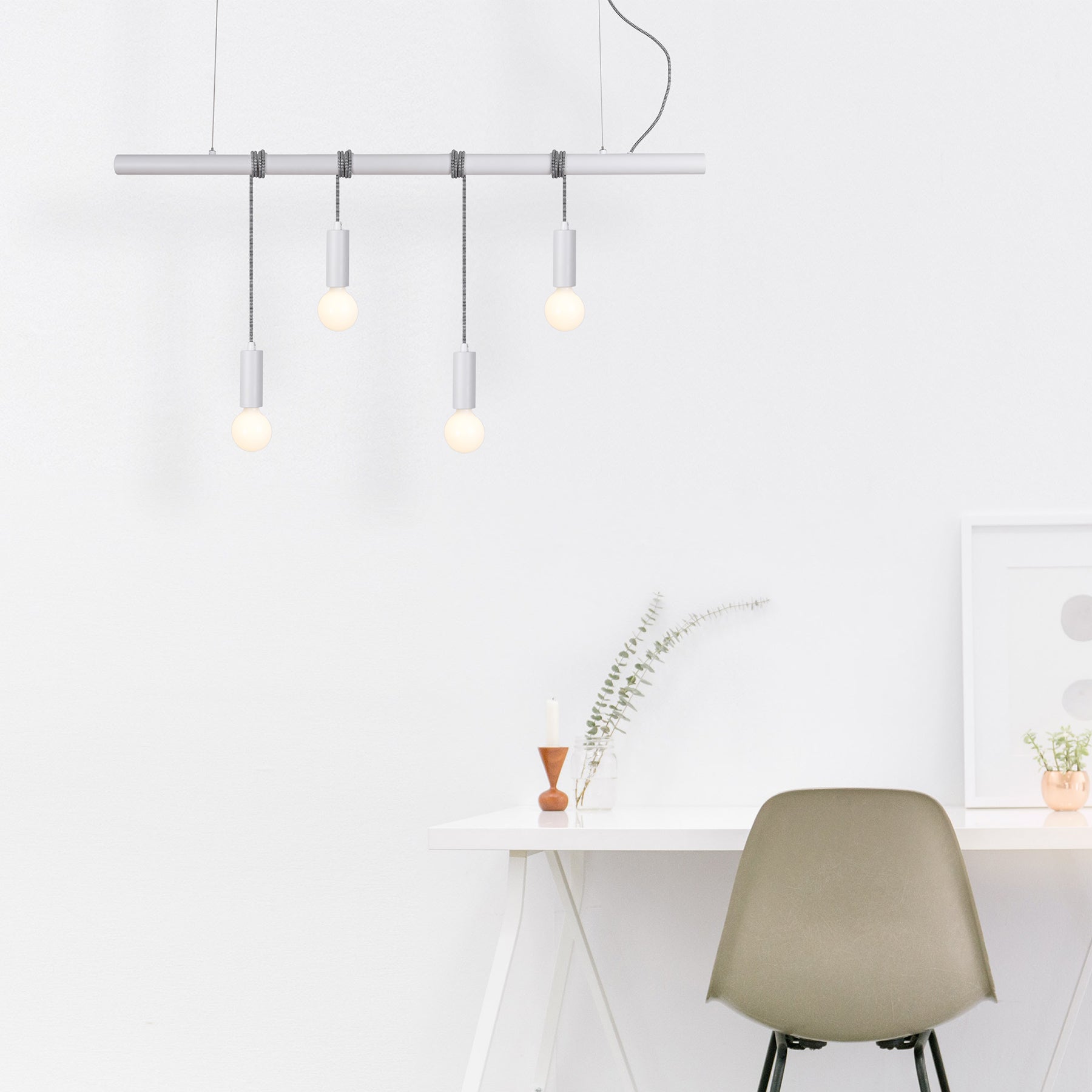 Adjustable 4-Light White Pendant Light, Metal - Bikkel