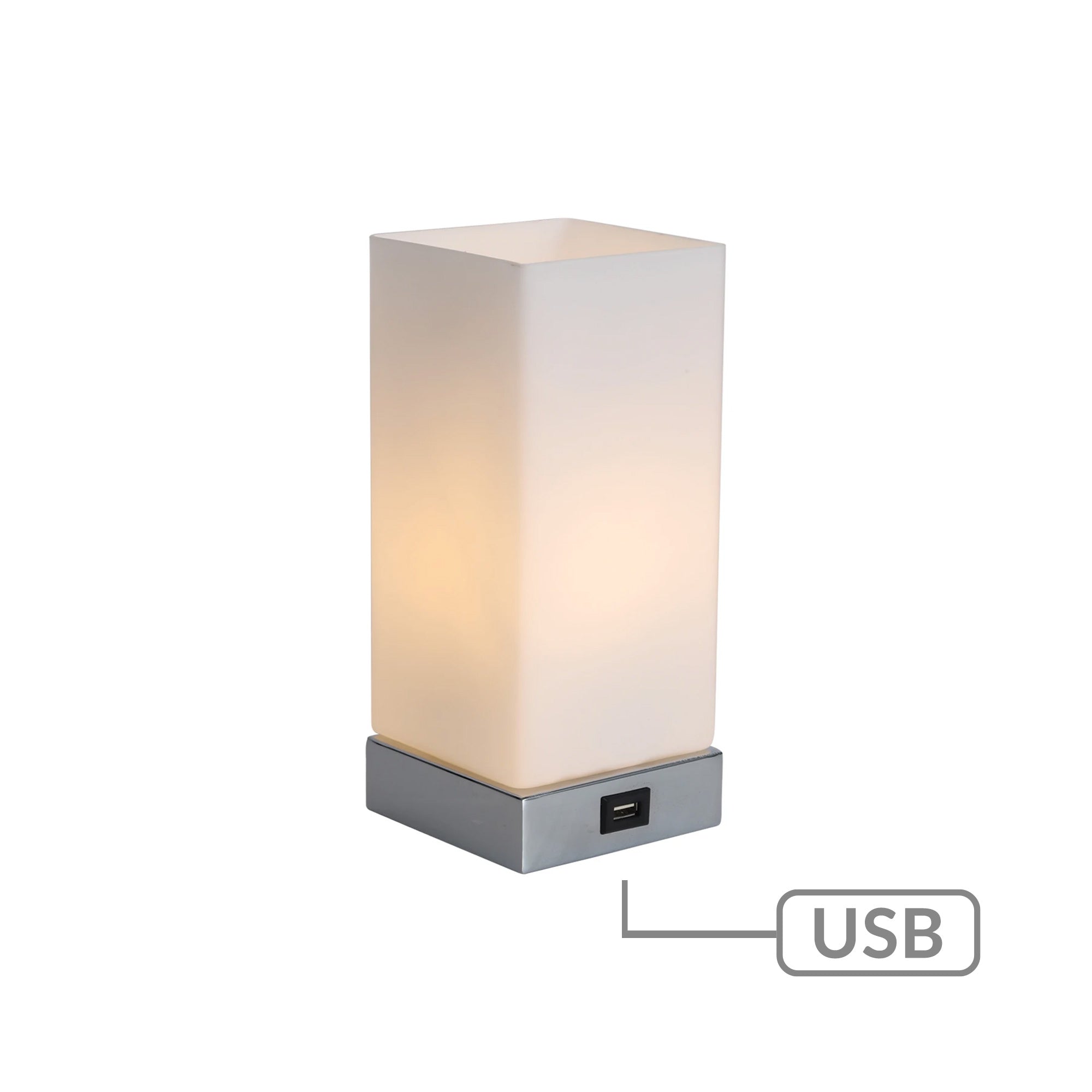 Touch Lamp with USB, Glass Shade, Metal Base - Jessica