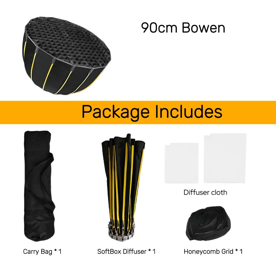 90cm Deep Parabolic Softbox + Grid for Bowens Mount