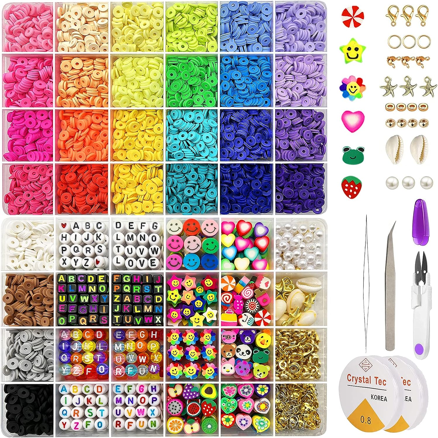 28 Colors 6mm Polymer Clay Bead Jewelry Kit, 7860pcs