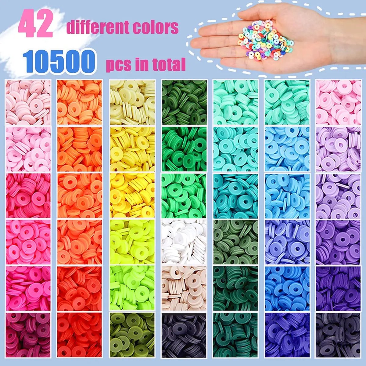 42 Colors 10500pcs Polymer Clay Heishi Disc Beads Kit Jewelry Making