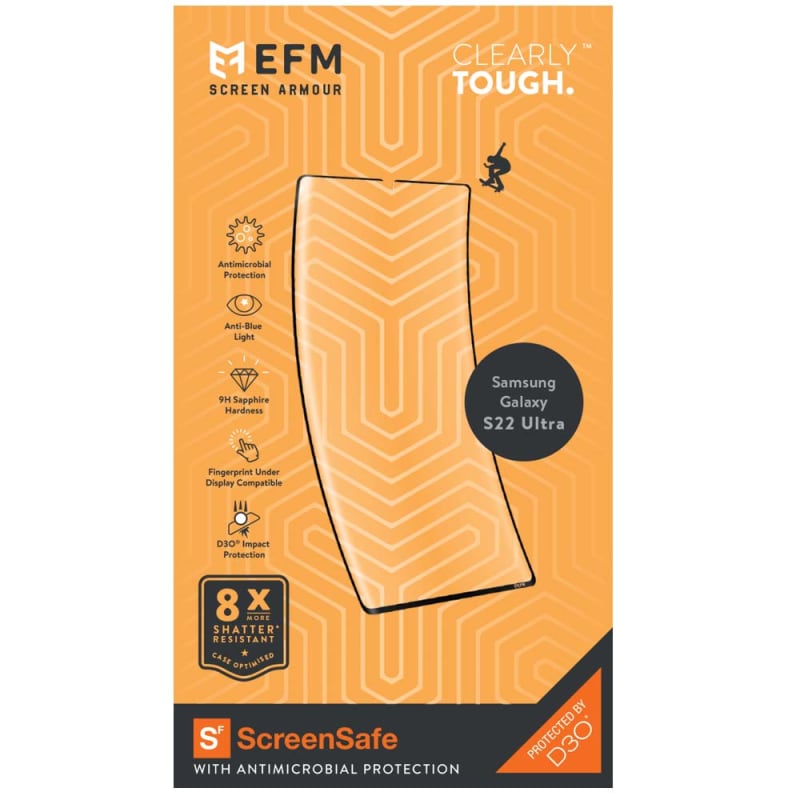 EFM ScreenSafe Film Screen Armour with D3O for Samsung Galaxy S22 Ultra 6.8 - Clear/Black