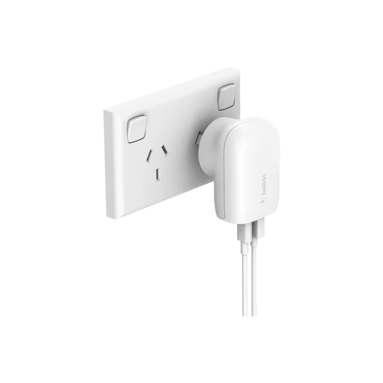 Belkin Dual PD Wall Charger with PPS - 42W Fast Charging for iPhone & Android, 1x USB-C 30W & 1x USB-A 12W - White