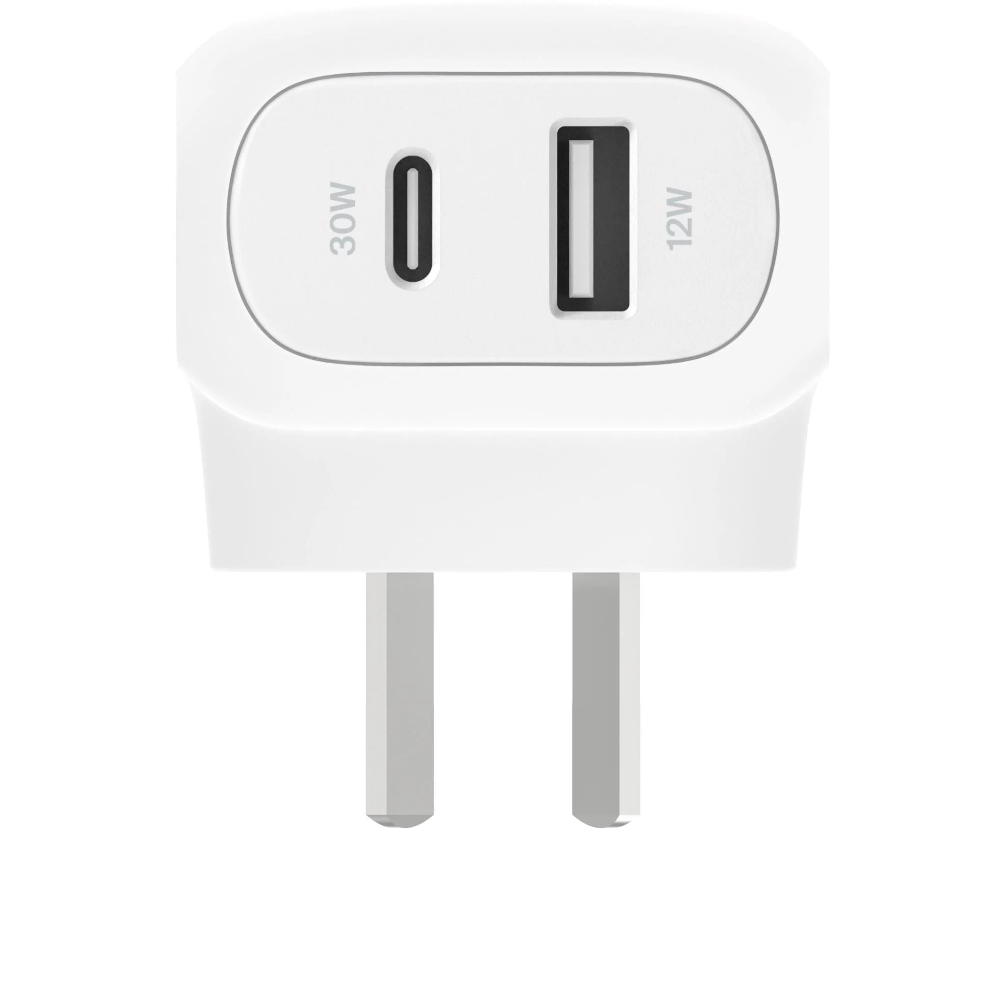 Belkin Dual PD Wall Charger with PPS - 42W Fast Charging for iPhone & Android, 1x USB-C 30W & 1x USB-A 12W - White