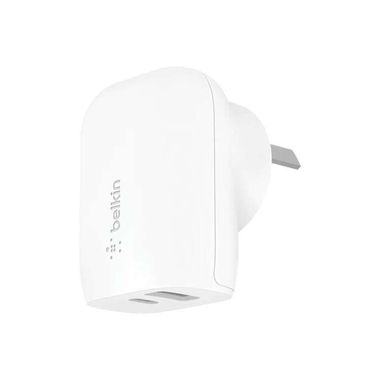 Belkin Dual PD Wall Charger with PPS - 42W Fast Charging for iPhone & Android, 1x USB-C 30W & 1x USB-A 12W - White