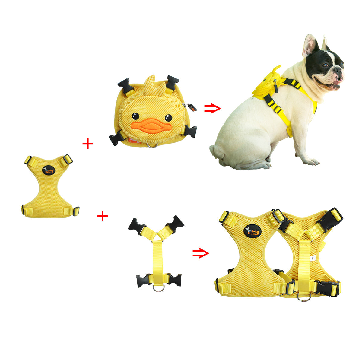 Ondoing Pet Saddle Bag Dog Harness Backpack Hiking Traveling Outdoor Bags Cute Costume Pink pig bag with leash S