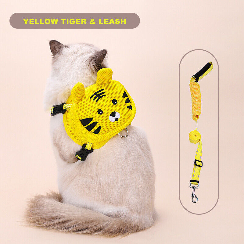Ondoing Pet Saddle Bag Dog Harness Backpack Hiking Traveling Outdoor Bags Cute Costume Yellow tiger bag with leash M