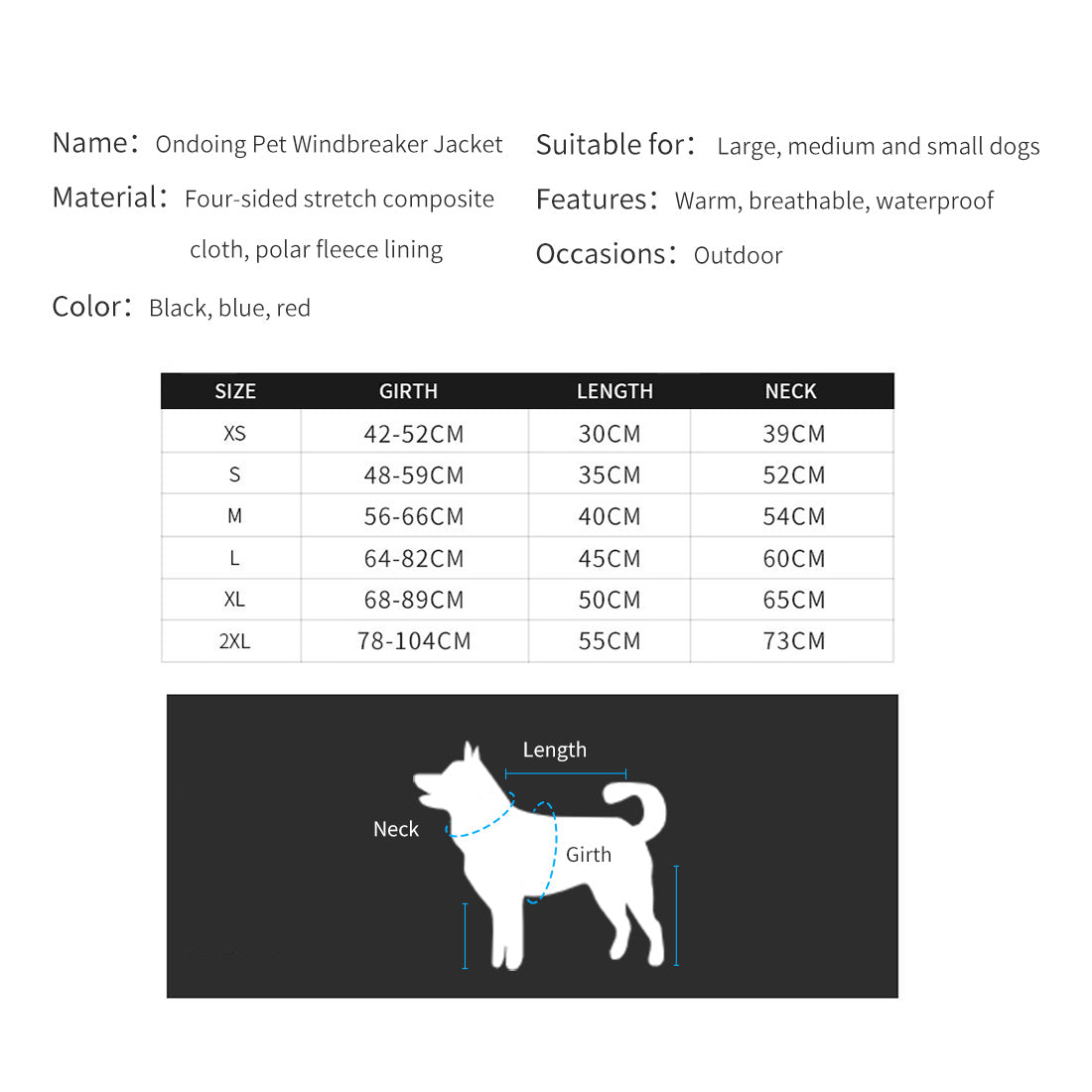 Pet Dog Raincoat Poncho Jacket Windbreaker Waterproof Clothes with Harness Hole-XL-Black Single Layer