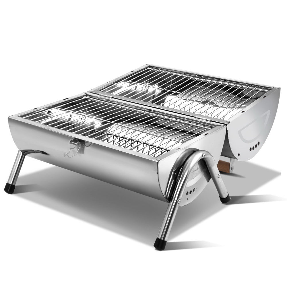 Stainless Steel BBQ Barrel Charcoal Smoker Portable Foldable Barbecue Camping Picnic