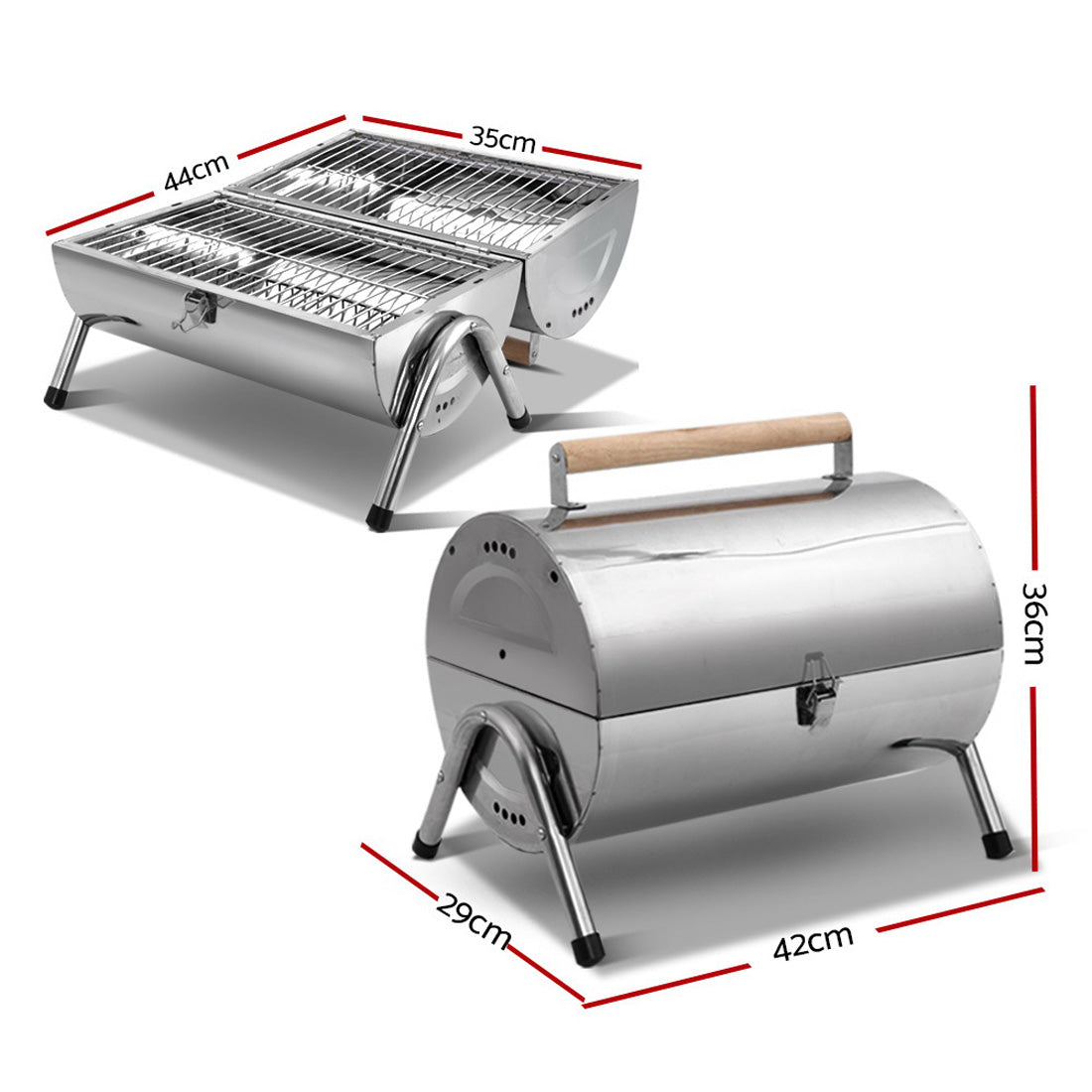 Stainless Steel BBQ Barrel Charcoal Smoker Portable Foldable Barbecue Camping Picnic