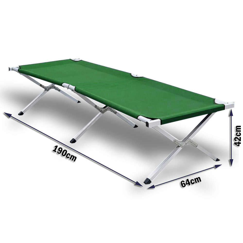 Camping Bed Folding Stretcher Light Weight w/ Carry Bag Camp Portable - green