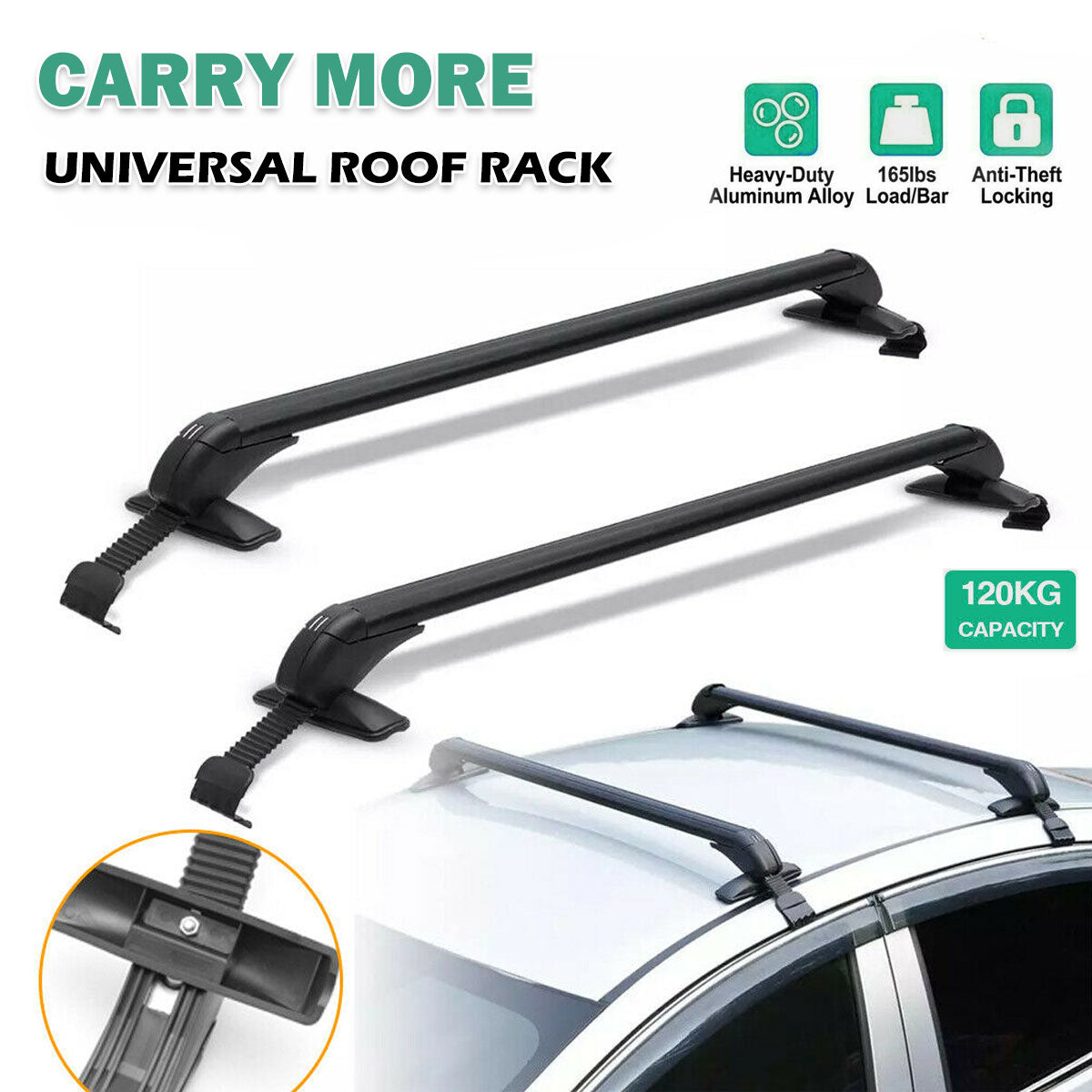 115cm Universal Car Roof Racks Carrier Adjustable Cross Bars Aluminium Alloy Lockable