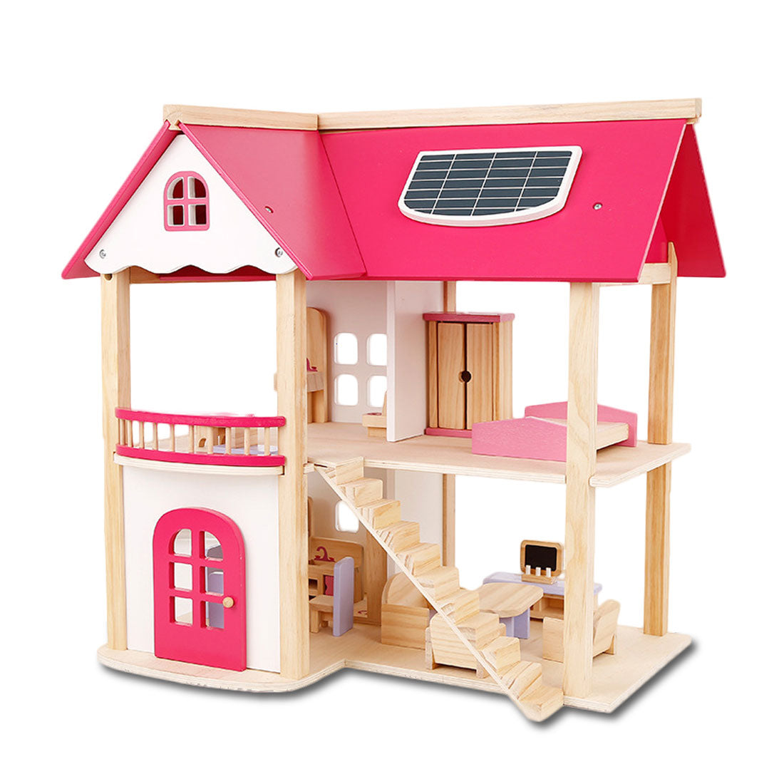 Wooden DIY Dolls Doll House 3 Level Kids Pretend Play Toys Full Furniture Set