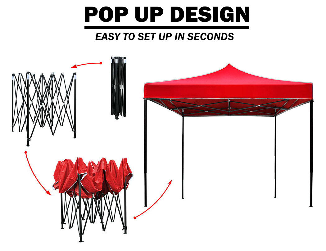 3x3m Pop Up Gazebo Outdoor Tent Folding Marquee Party Camping Market Canopy w/ Side Wall - red