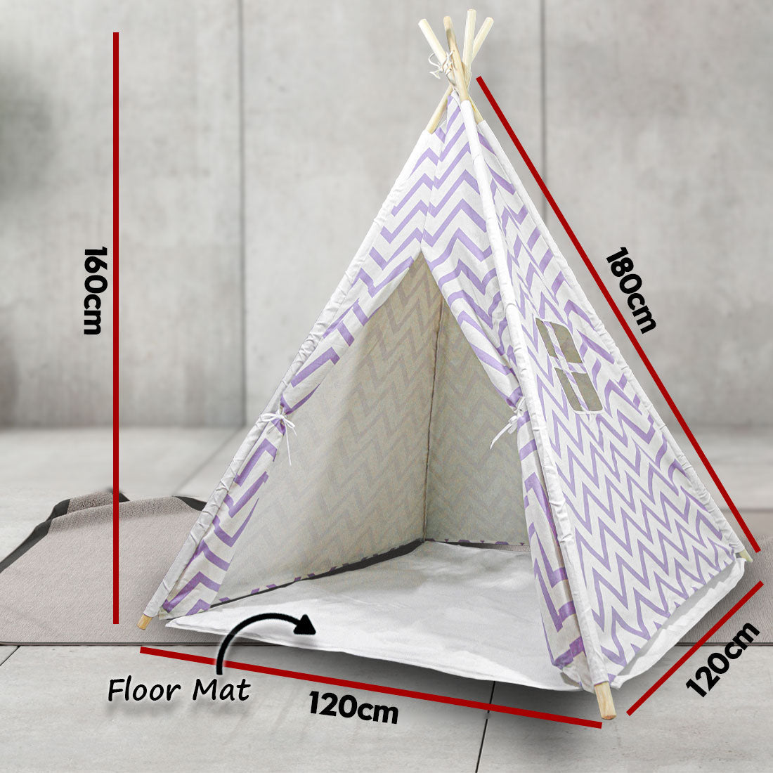 Giant Cotton Canvas Kids Teepee Wigwam Children Pretend Play Tent Indoor Outdoor Party - purple