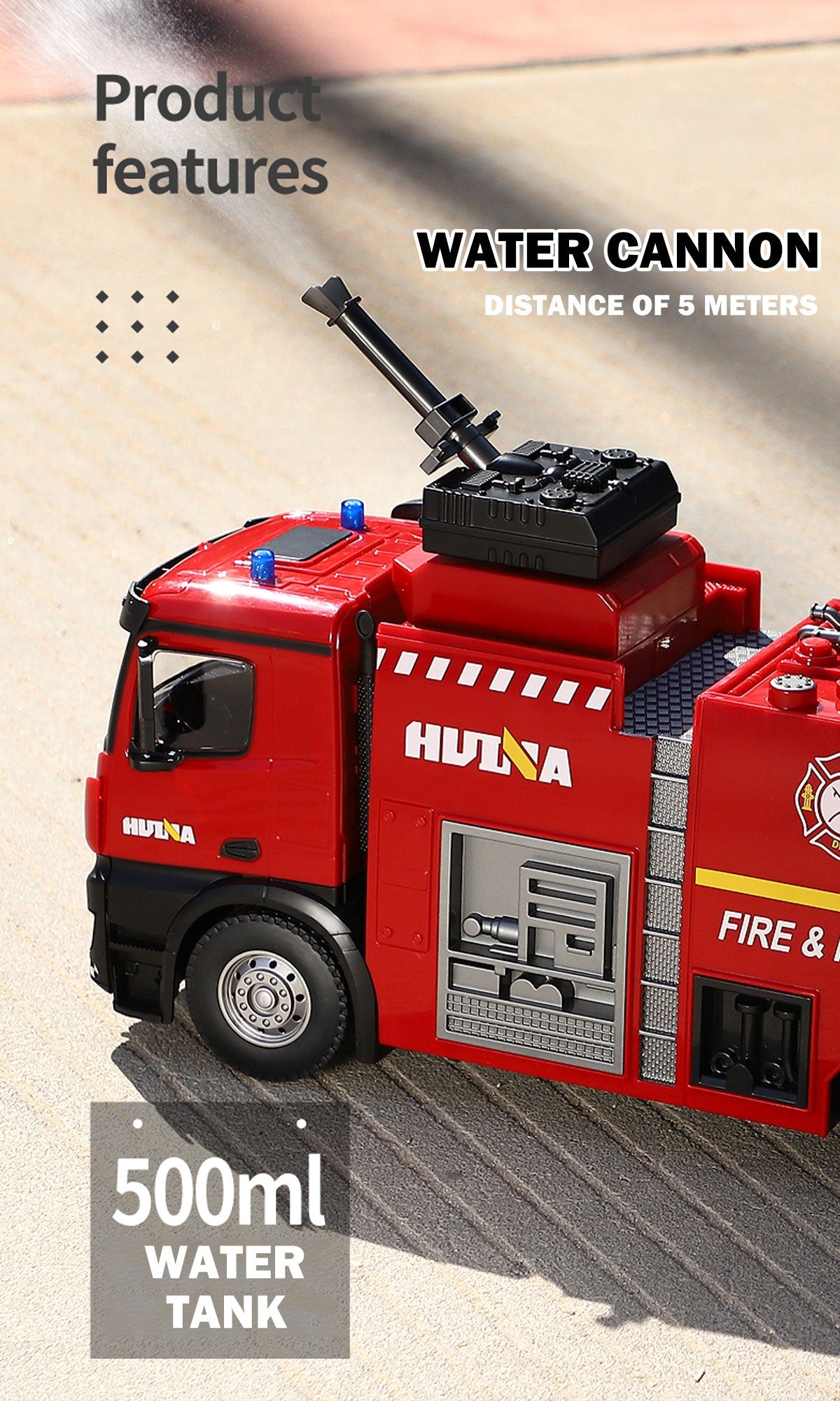 Huina 1:14 RC Fire Truck Toy Car Water Cannon Gun Construction Kids Toy