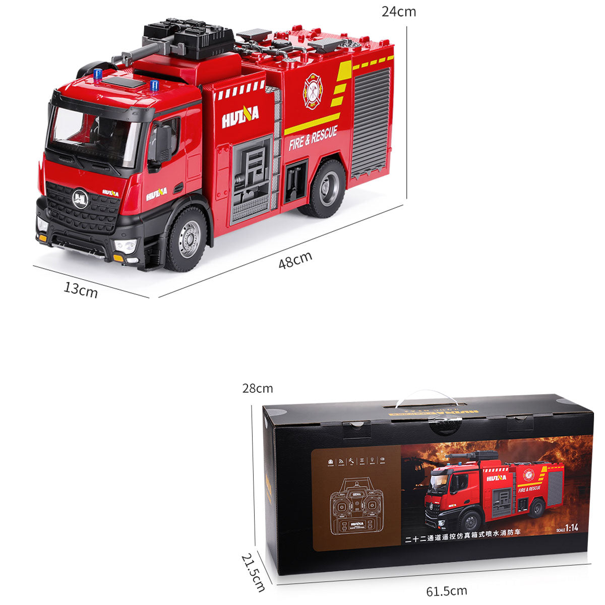 Huina 1:14 RC Fire Truck Toy Car Water Cannon Gun Construction Kids Toy