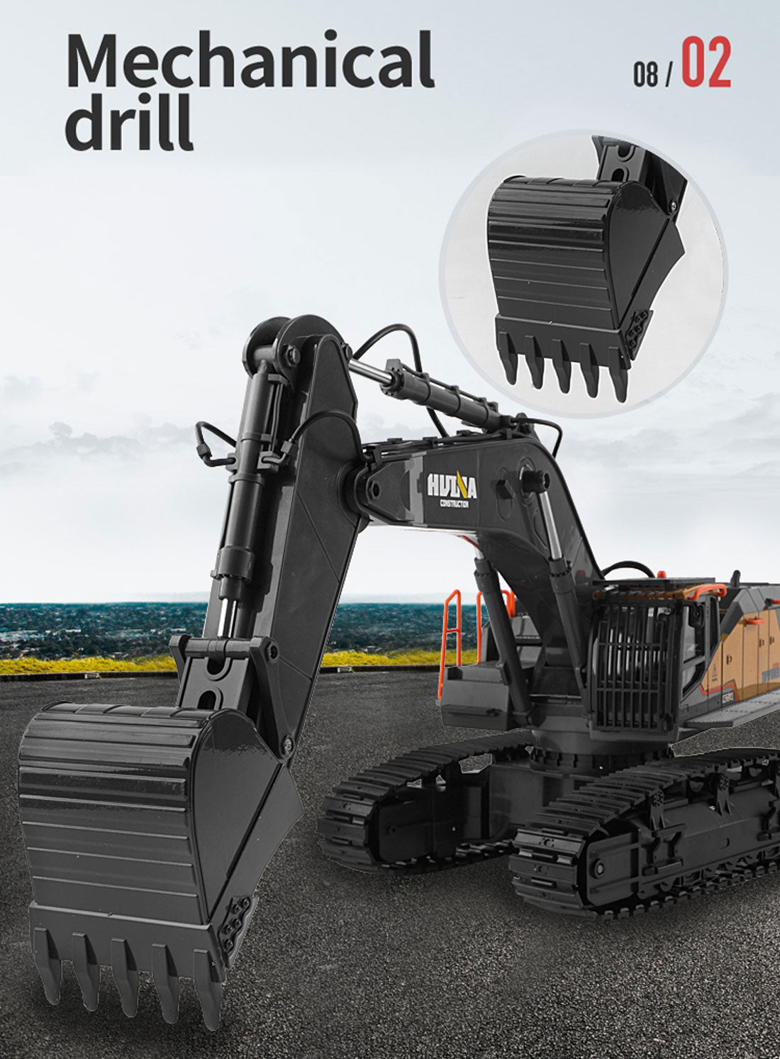 HUINA 1/14 22CH RC Alloy Excavator Construction Engineering Vehicle Toy Gift