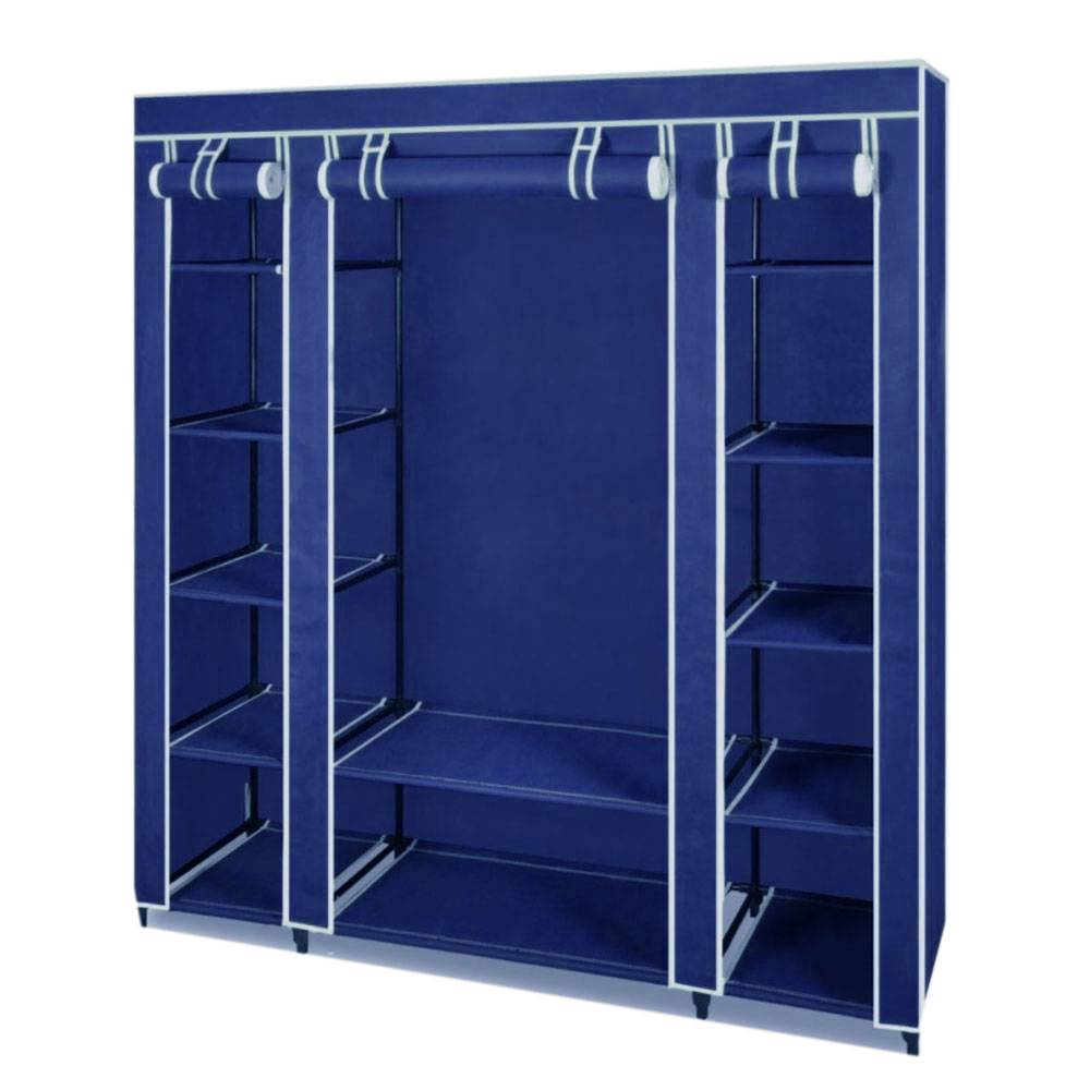 Large Space Storage Portable Bedroom Double Wardrobe Stable Easy Assemble - navy