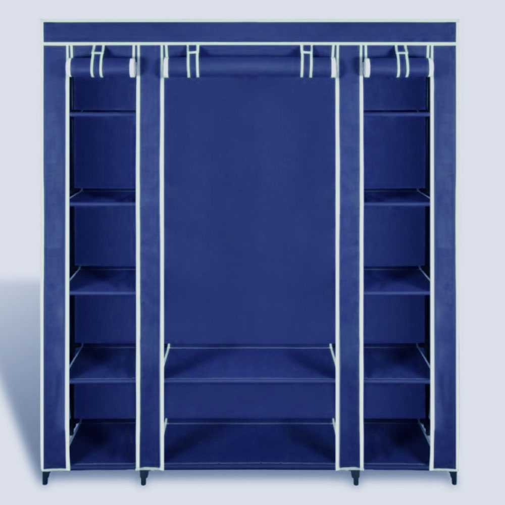 Large Space Storage Portable Bedroom Double Wardrobe Stable Easy Assemble - navy