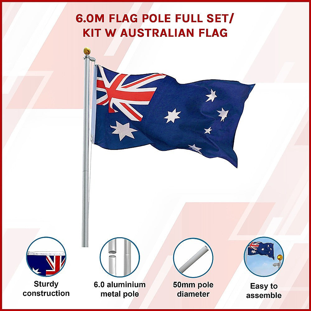 6.0m Aluminium Flag Pole Kit with Australian Flag