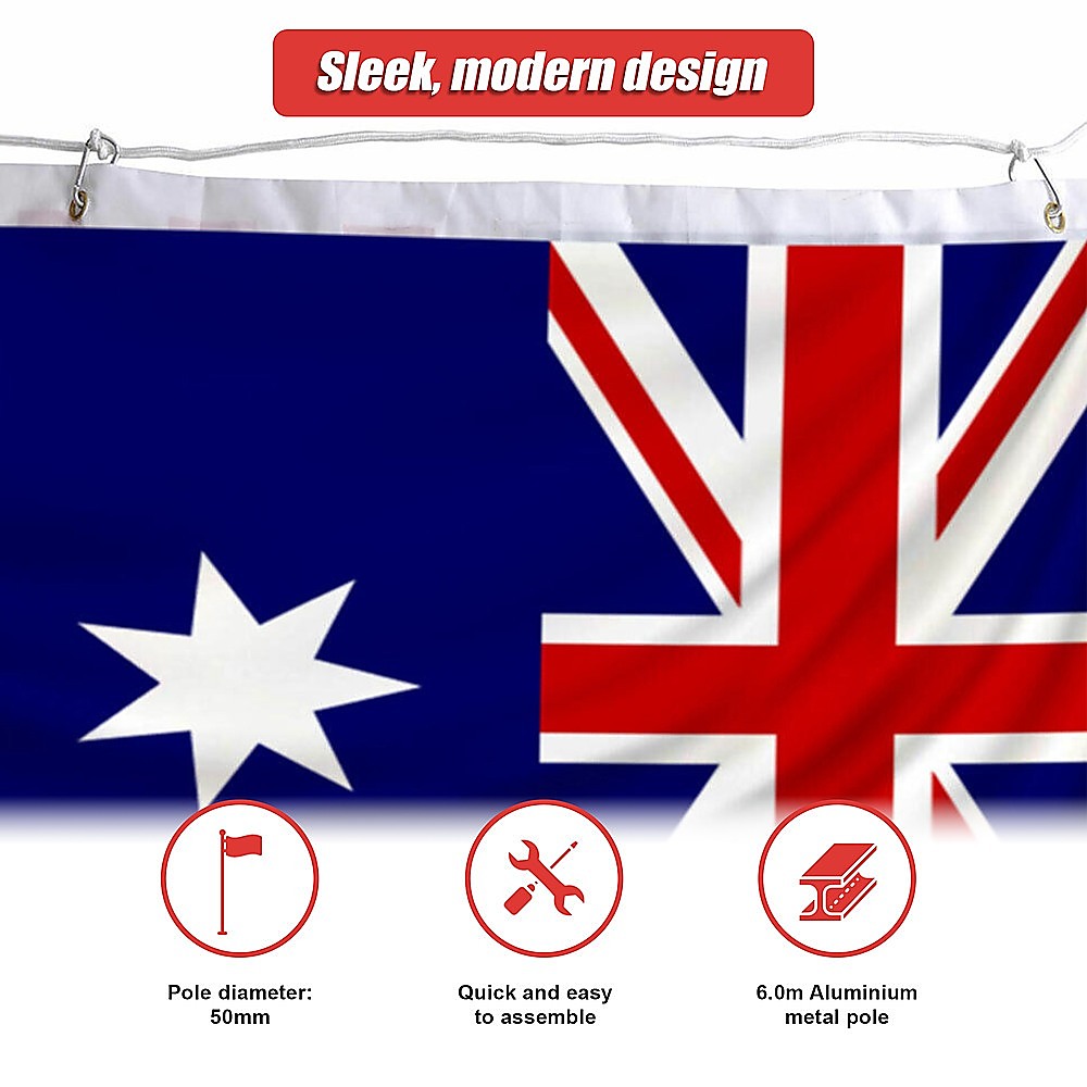 6.0m Aluminium Flag Pole Kit with Australian Flag