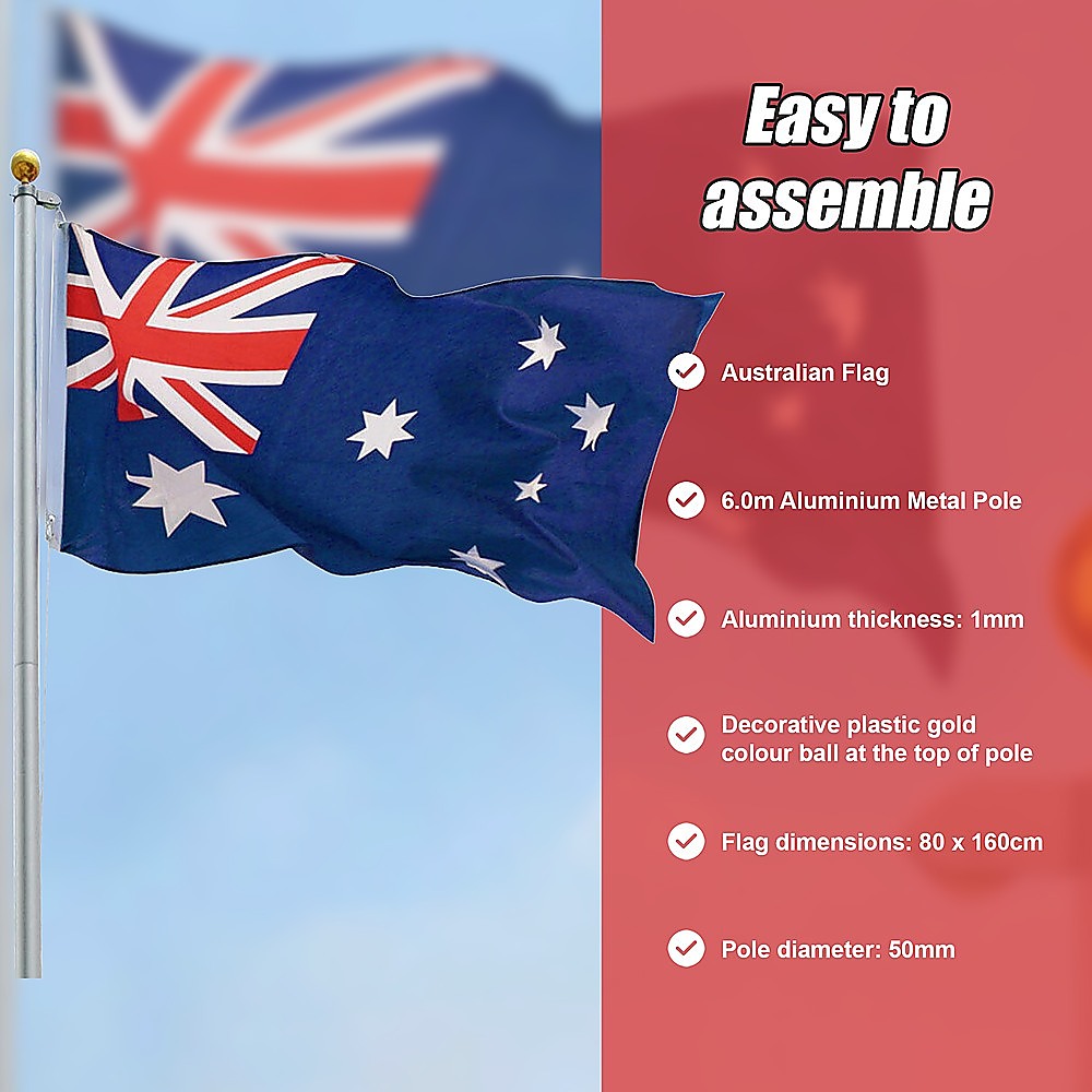 6.0m Aluminium Flag Pole Kit with Australian Flag