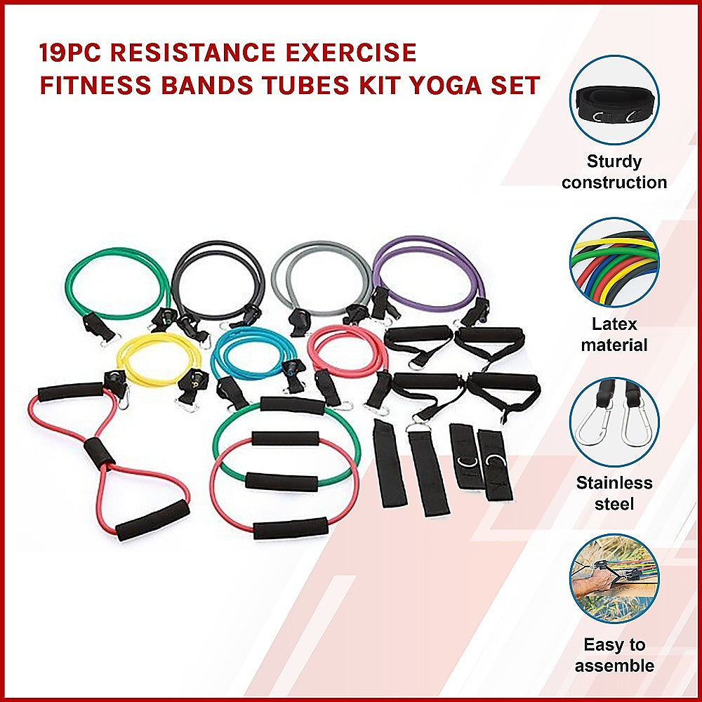 Durable Multi-Resistance Fitness Bands Set, 19PC, Latex