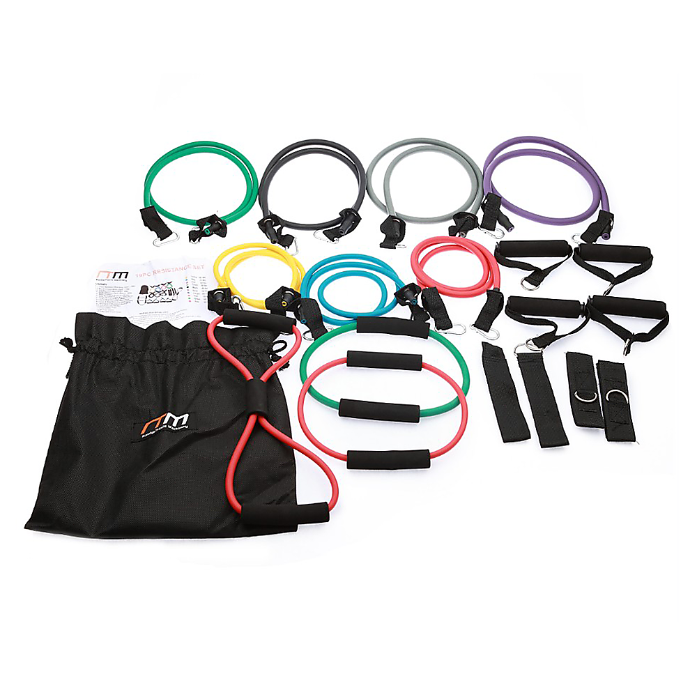 Durable Multi-Resistance Fitness Bands Set, 19PC, Latex