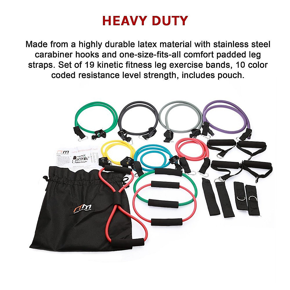 Durable Multi-Resistance Fitness Bands Set, 19PC, Latex