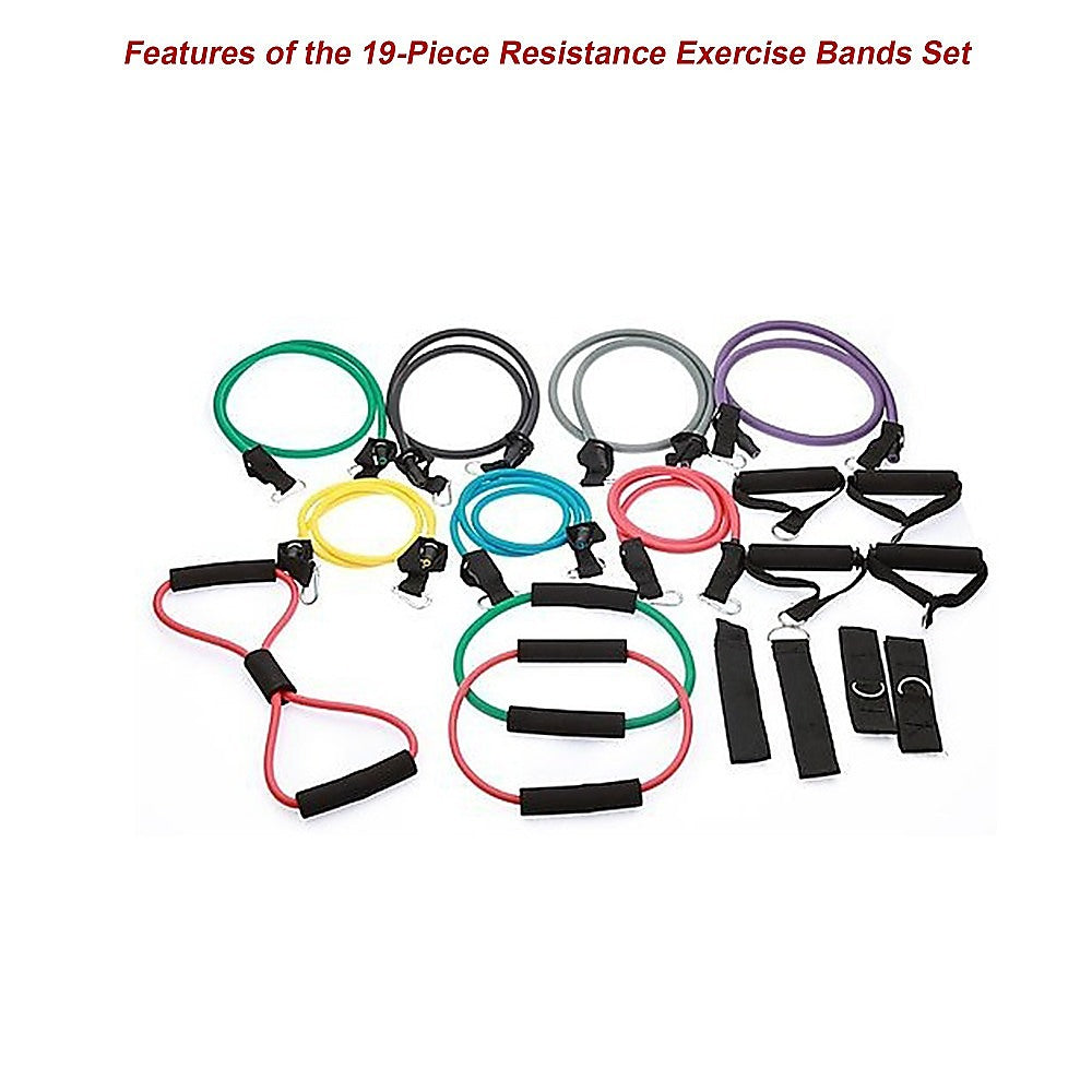 Durable Multi-Resistance Fitness Bands Set, 19PC, Latex