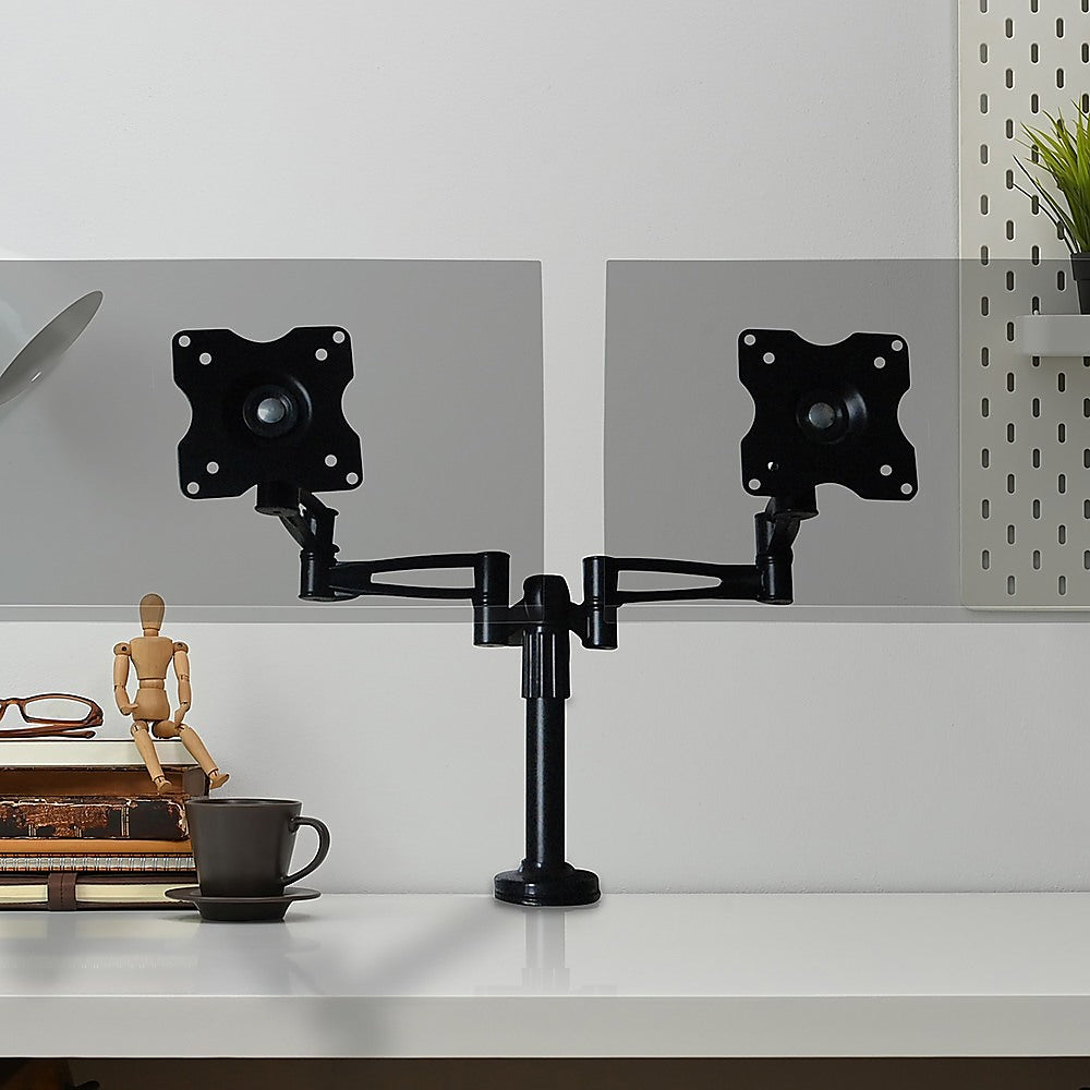 Two-Screen LCD/LED Desk Mount, 10-25", 360° Swivel, Black