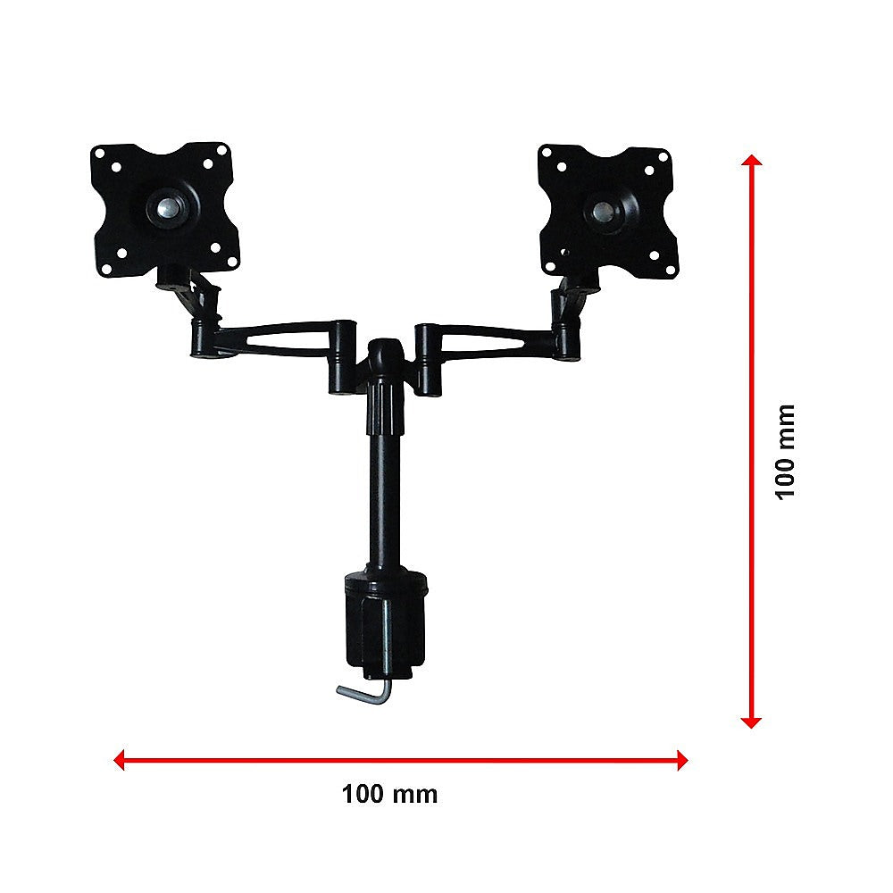 Two-Screen LCD/LED Desk Mount, 10-25", 360° Swivel, Black