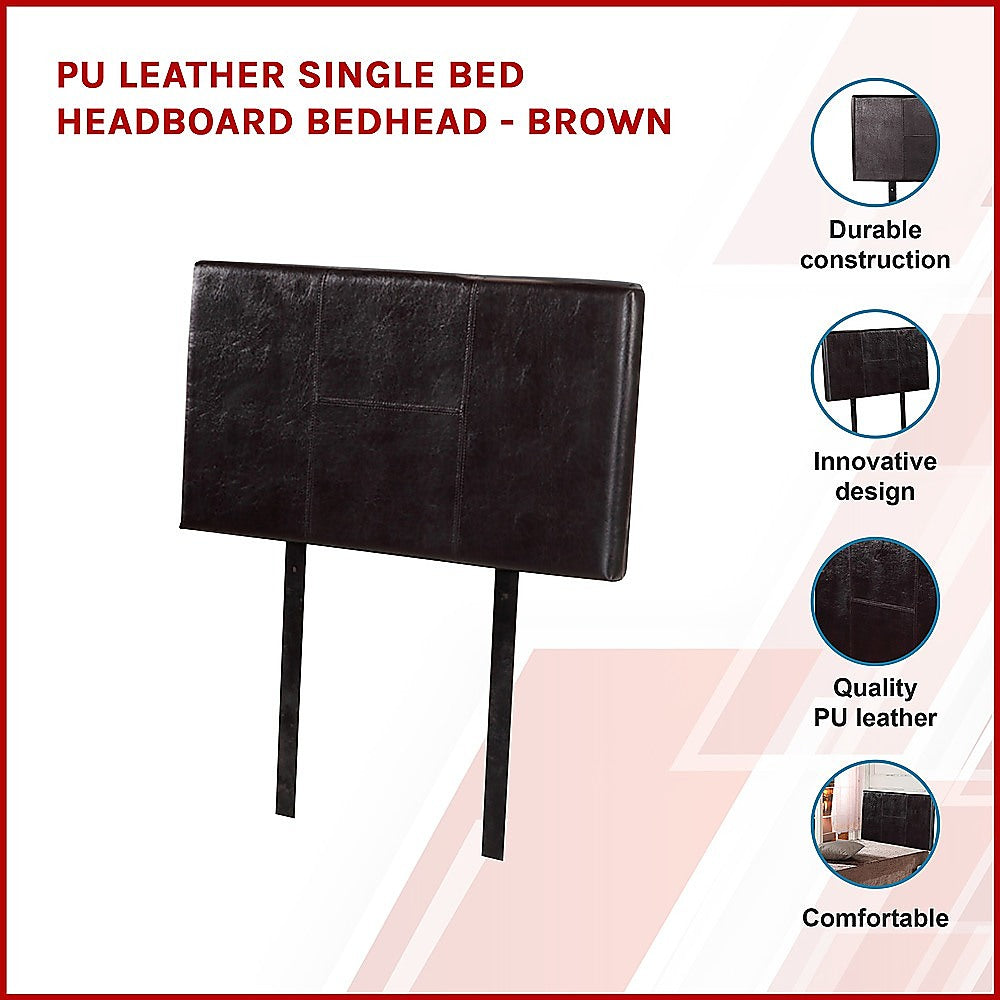 Brown PU Leather Single Bed Headboard with Stitching