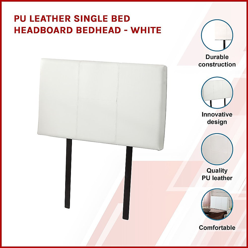 Adjustable White PU Leather Single Bed Headboard