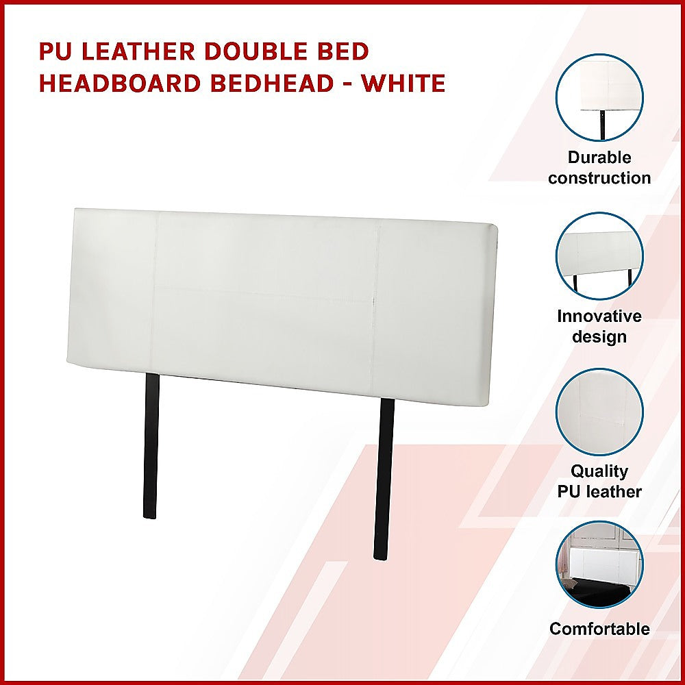 Modern White PU Leather Double Bed Headboard - Custom Height