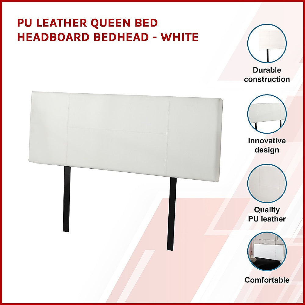 Adjustable Height White PU Leather Queen Headboard