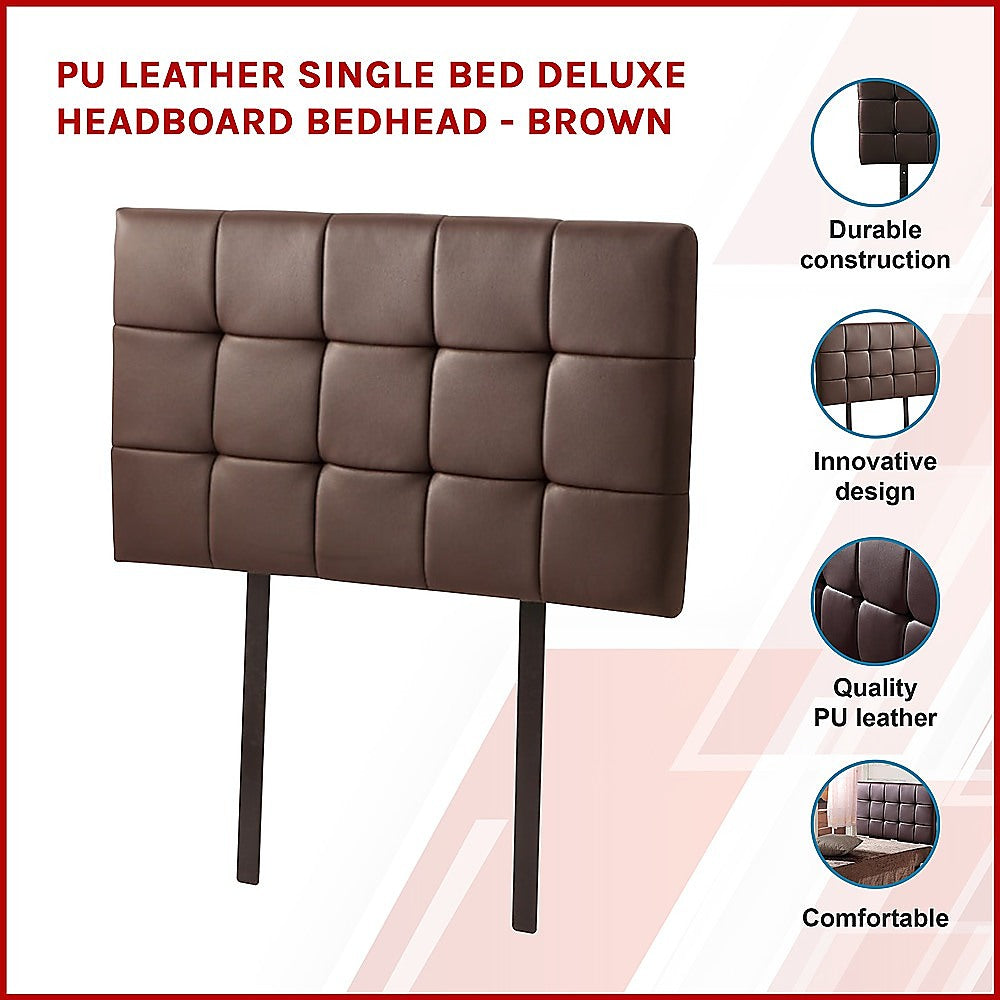 Adjustable Height Brown PU Leather Tufted Single Bed Headboard