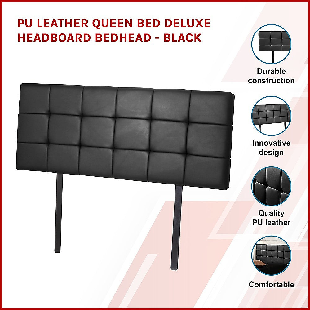 Black Tufted PU Leather Queen Bed Headboard, Adjustable Height