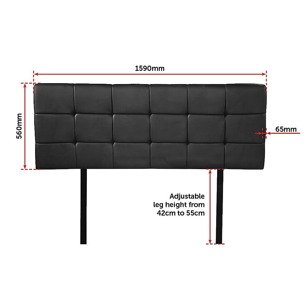 Black Tufted PU Leather Queen Bed Headboard, Adjustable Height