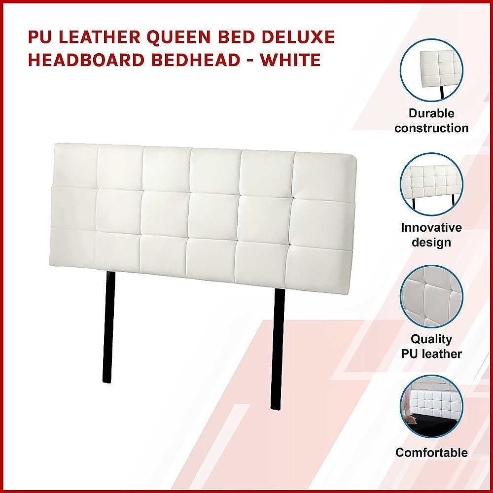 Adjustable Height White PU Leather Queen Bed Headboard