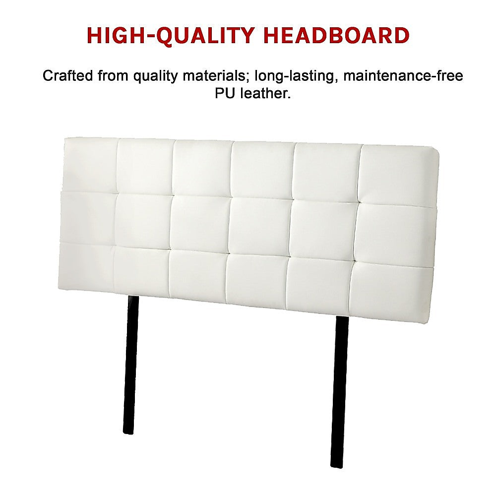 Adjustable Height White PU Leather Queen Bed Headboard