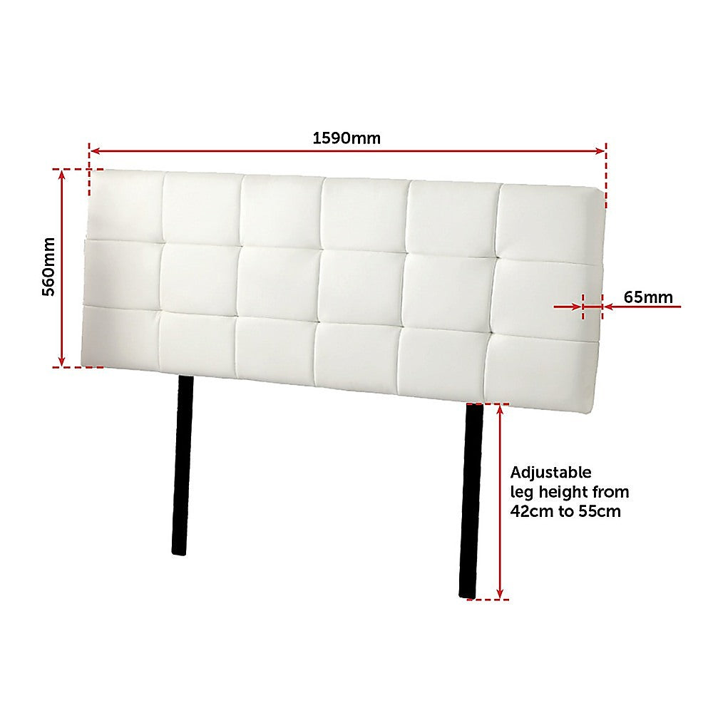 Adjustable Height White PU Leather Queen Bed Headboard