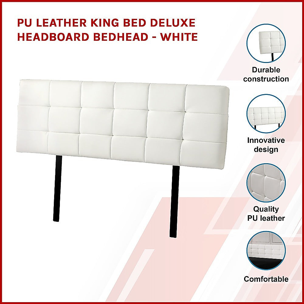 Customizable PU Leather King Bed Headboard, Tufted - White