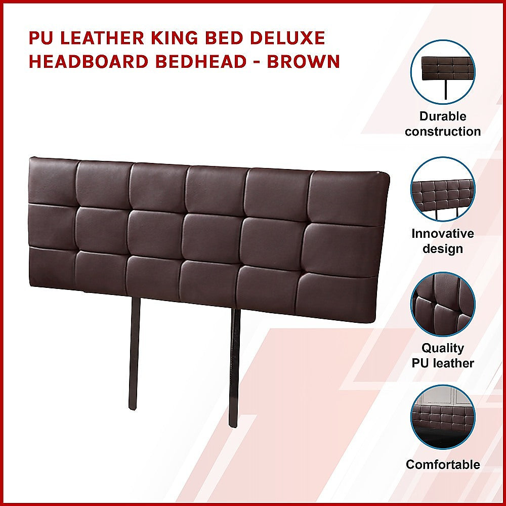 Adjustable Brown PU Leather King Bed Headboard, Tufted