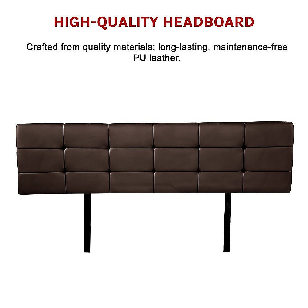 Adjustable Brown PU Leather King Bed Headboard, Tufted