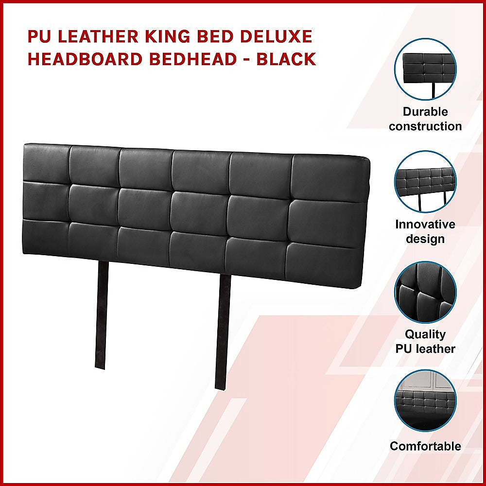 Adjustable PU Leather King Bed Headboard - Black