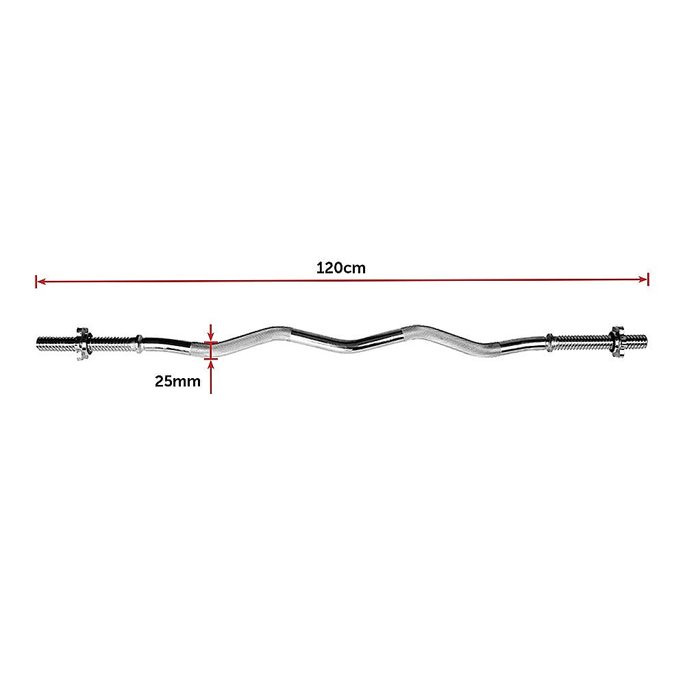 Solid Steel 6.4kg Curl Bar with Spinlock Collars, 130kg Cap