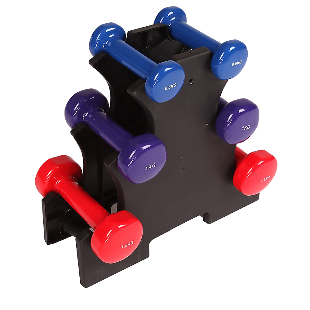 Durable PVC 6-Piece Dumbbell Set with Rack